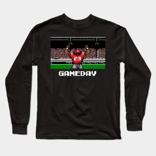 Red and Black Football Gameday Retro 8 Bit Linebacker Long Sleeve T-Shirt